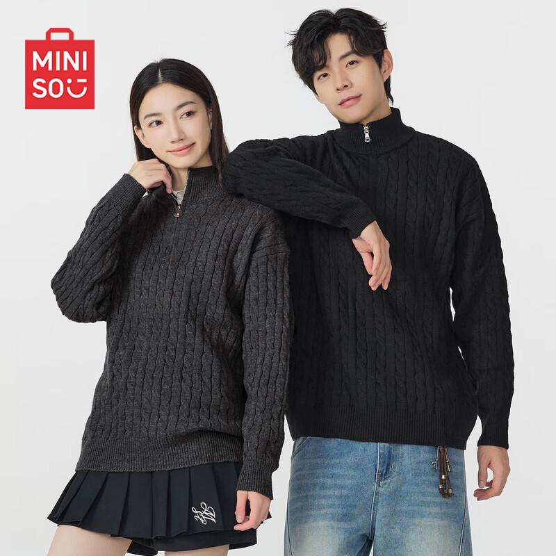 MINISO Men s Winter Half-Zip Stand Collar Cable Knit Sweater XL