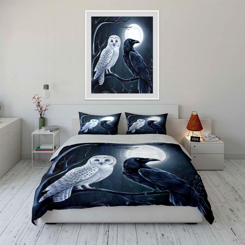Moonlit Forest Bird Art Set Soft Comfortable Duvet Cover Bedding Set Included 1*Duvet Cover & 2*Pillowcases, Gift