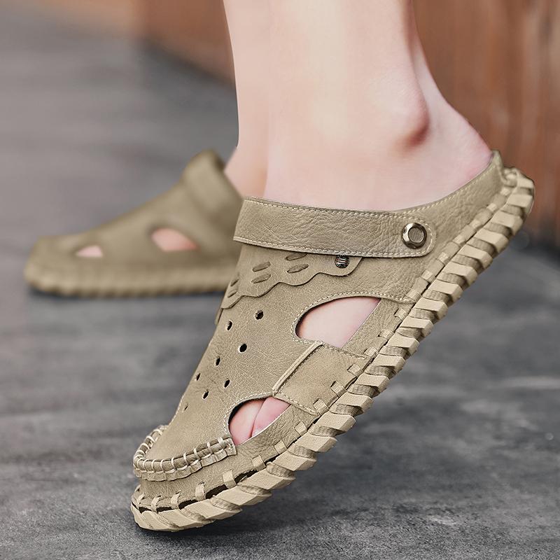 Fashion New Genuine Leather Men Sandals Summer Quality Beach Slippers Casual Sneakers Outdoor Roman Beach Hand Sewn in Baotou