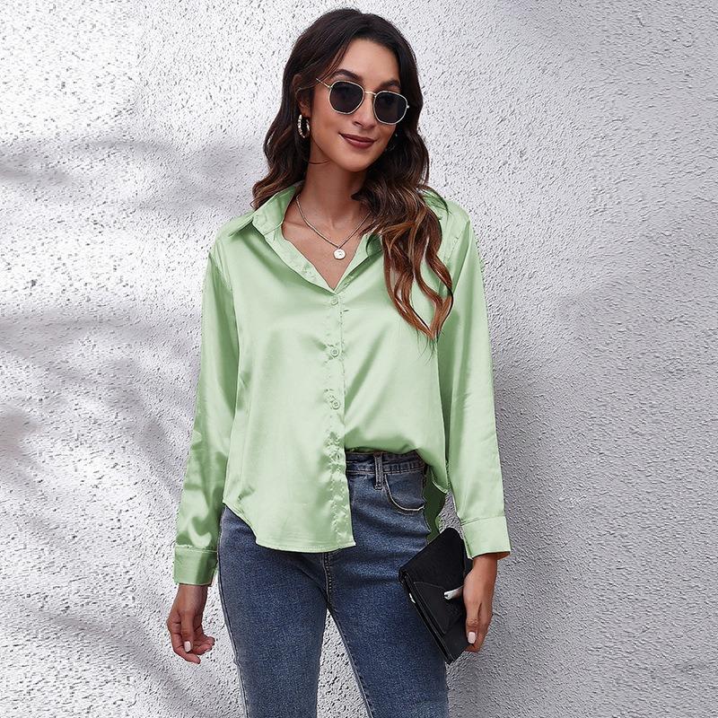 JPNTKY Women's Fashion Casual Solid Color Print POLO Neck Long Sleeve Blouses & Shirts