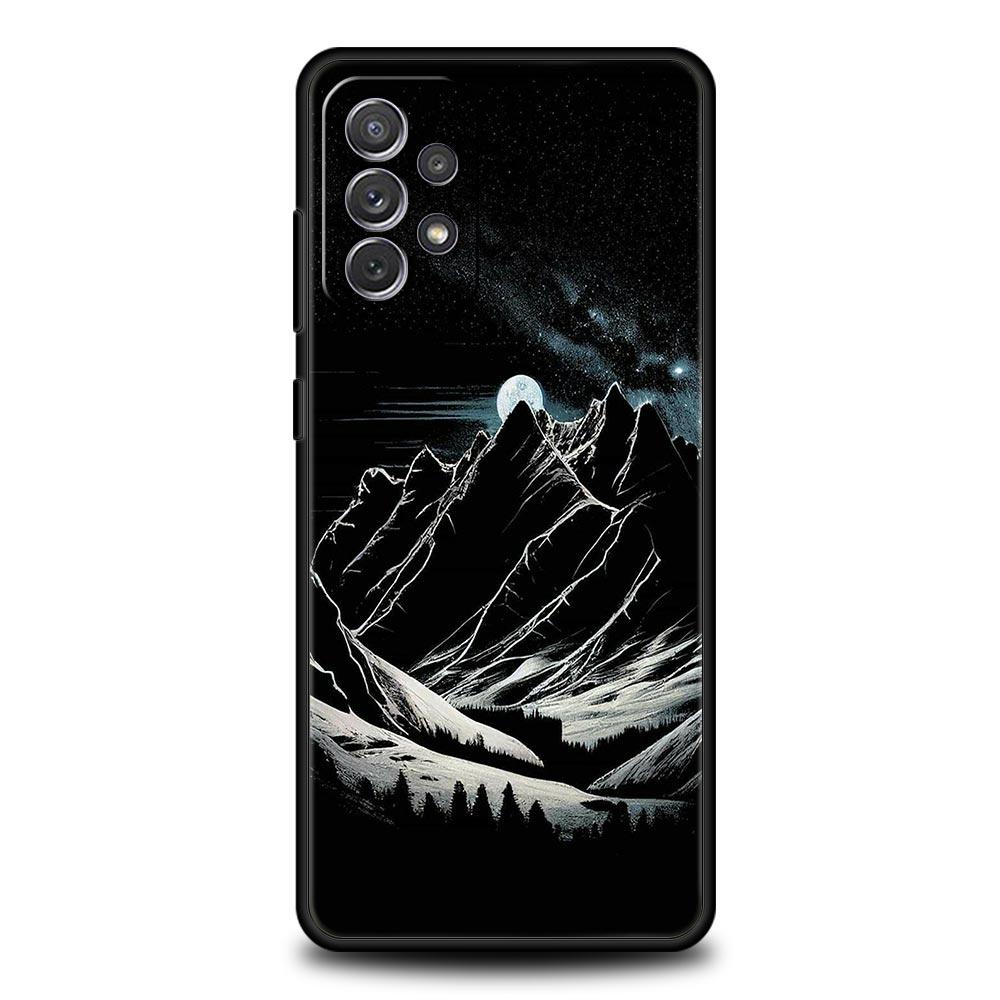 Black Mountain Peak Phone Case for Samsung Galaxy A55 A35 A17 A07 A15 A13 A25 A51 A71 A72 A73 A32 A52 A52S A41 5G Soft TPU Shell