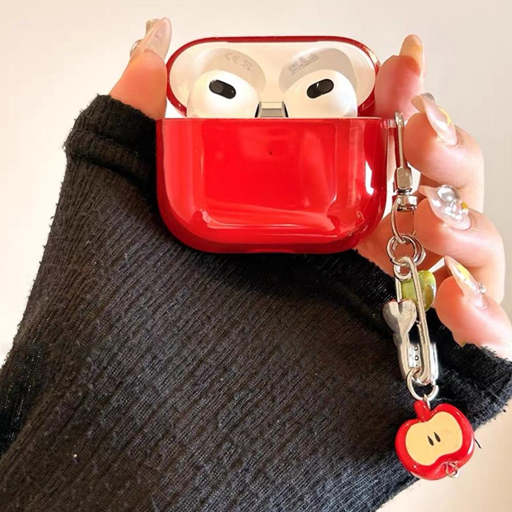 Cute Ins Style Red Apple Shaped Earphone Case For AirPods Pro 2/AirPods 4 Cover Transparent Silicone Headphone Protective Cases