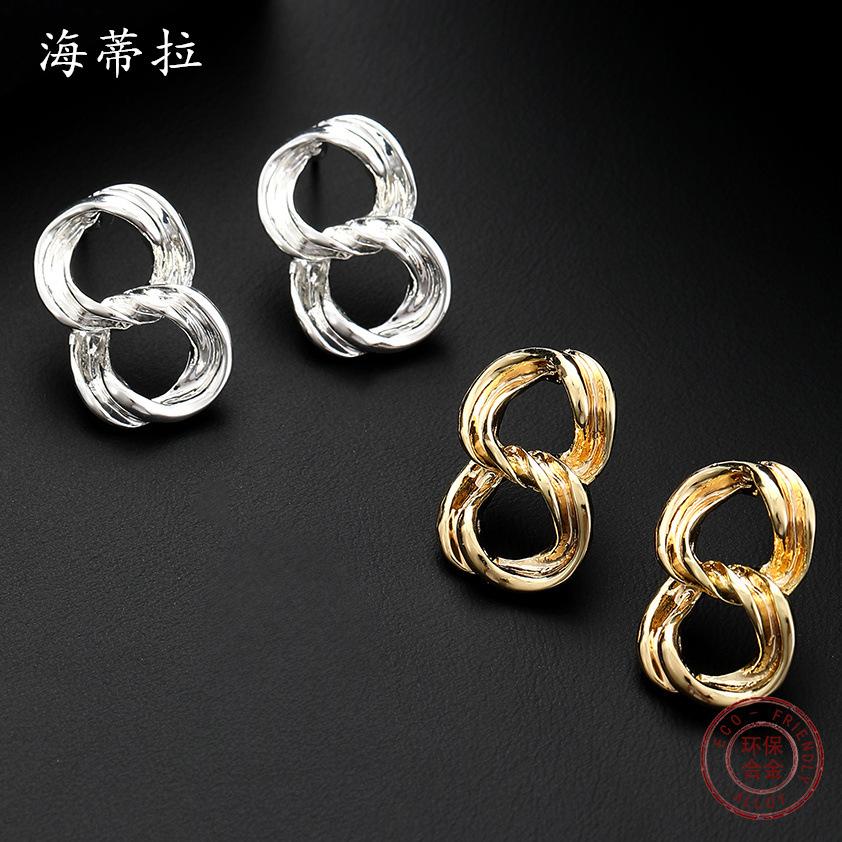 8-Word winding alloy earrings, simple personality and high-end women's stud earrings