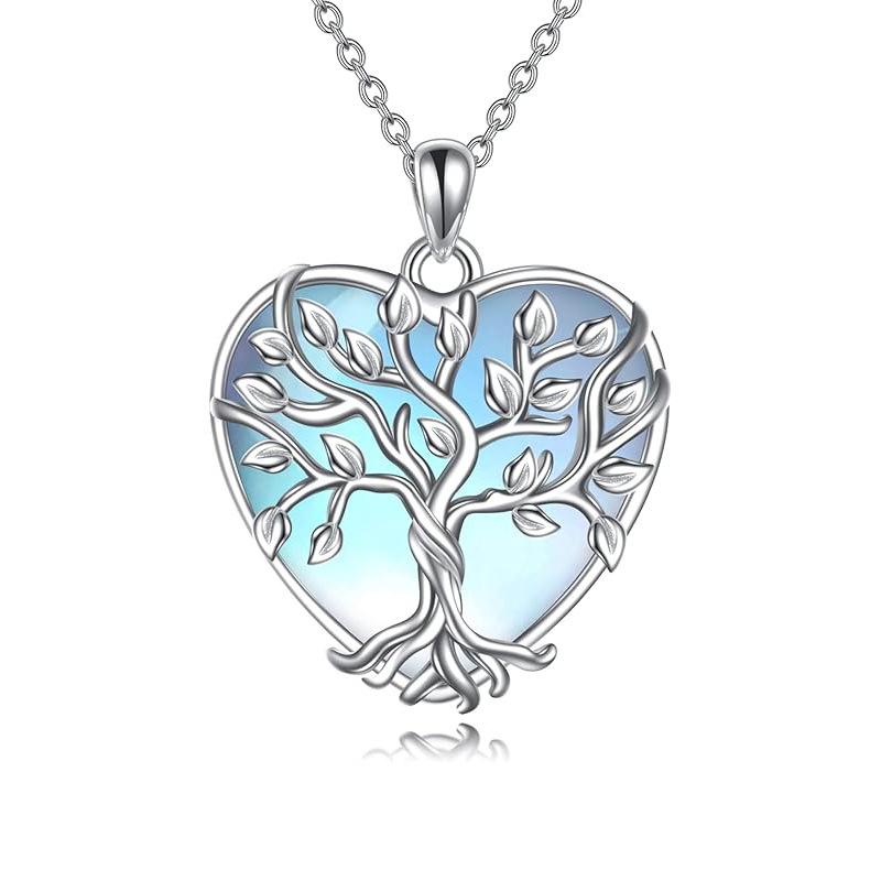 Moonstone Elegant Tree of Life Heart Earrings and Necklace Set for Women