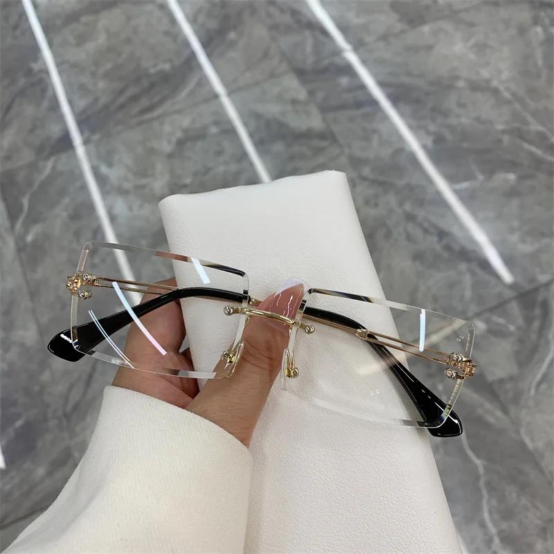 New Vintage Fashion Sunglasses Rimless Frameless Rectangle Shades Gradient Uv400 Summer Traveling Sun Glasses For Women