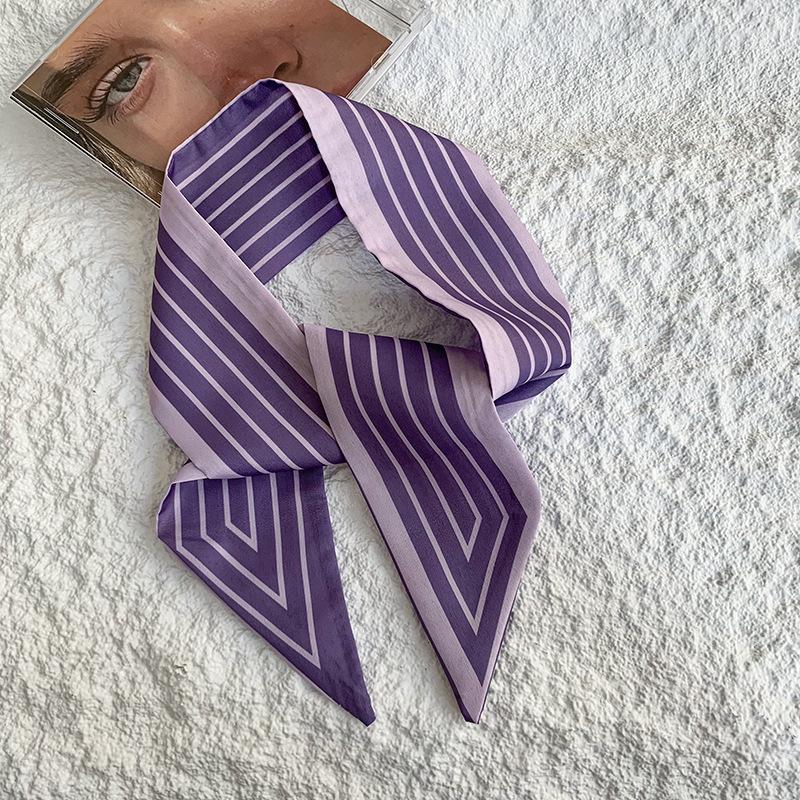 Stylish and simple striped silk scarf temperament versatile long scarf hair tie bag decoration multi-functional small streamer
