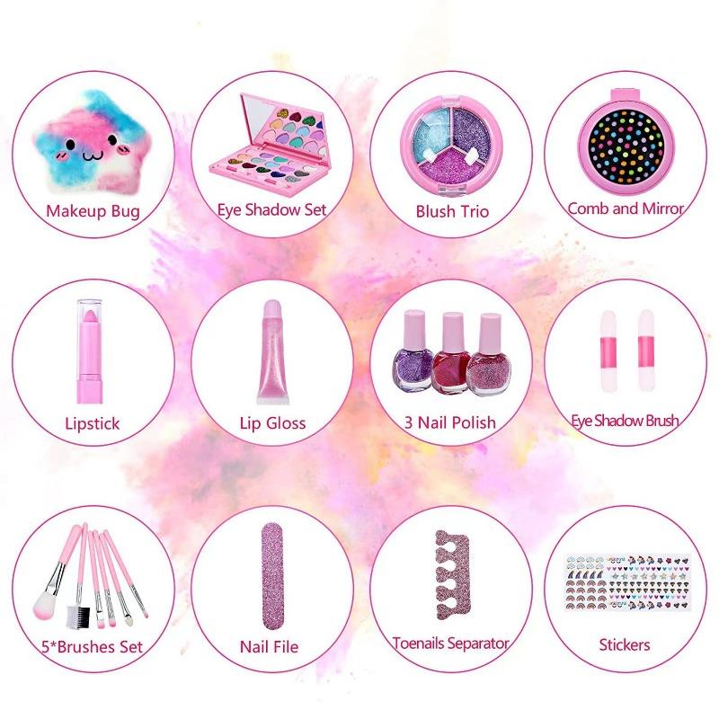 Cosmetics Toy Set Children Make Up Set Safe Washable Princess Beauty Pretend Play Toys Starlike Bag Nail Polish