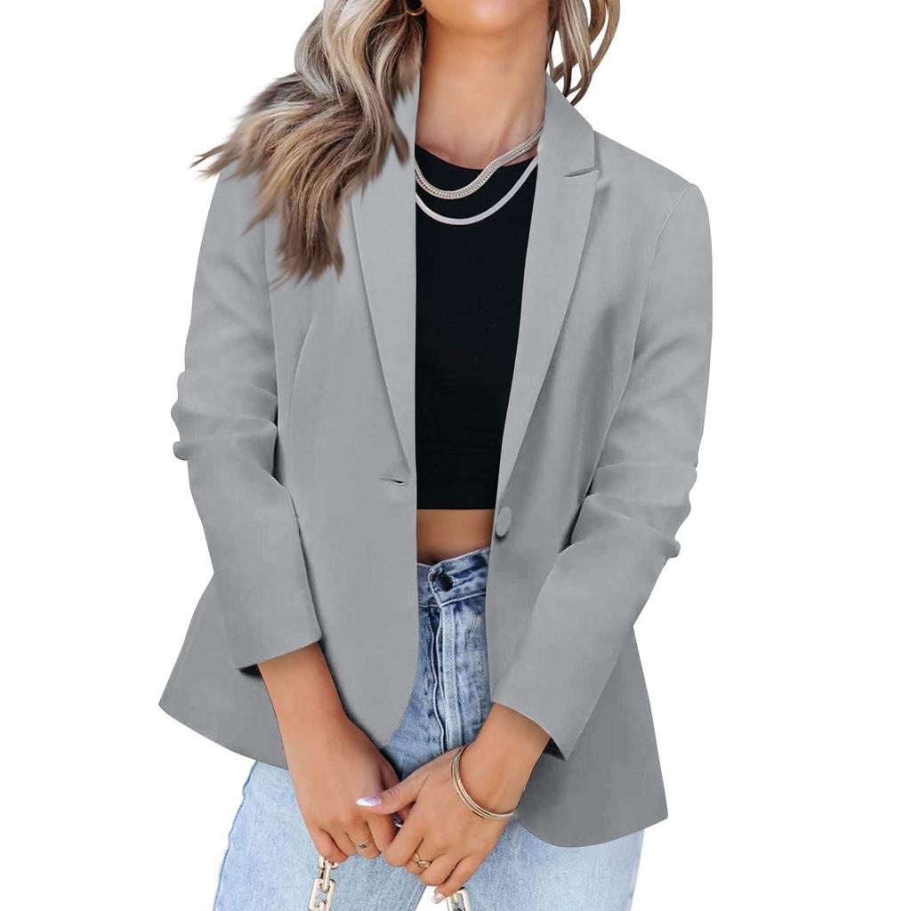 Fashion Women Solid Color Casual Suit Temperament Button Long-sleeved Jacket