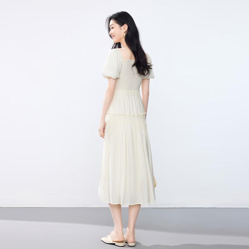 JOY SPEAKER Lace Patchwork Waist-Cinching Midi Dress