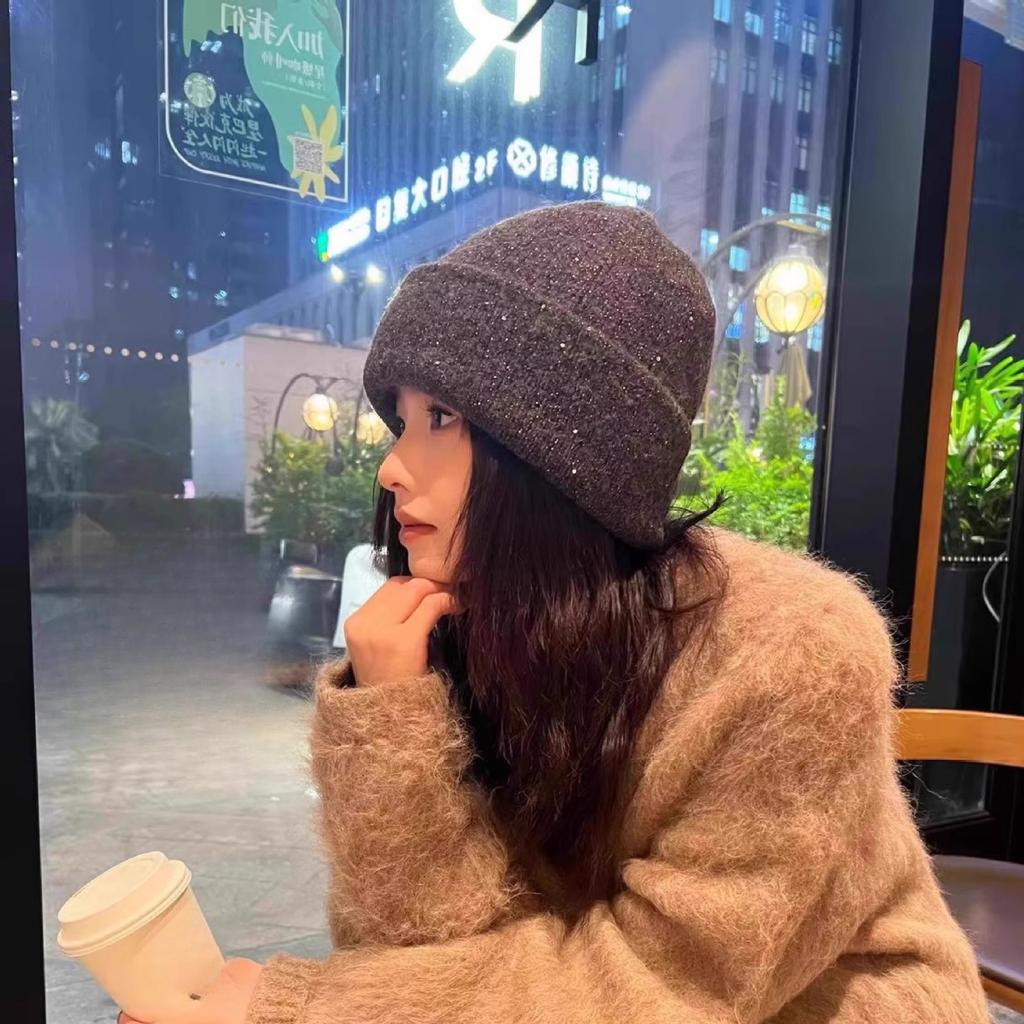 Women's Autumn and Winter Hats, Star Wool Knitted Hats, Thermal Bald Hats