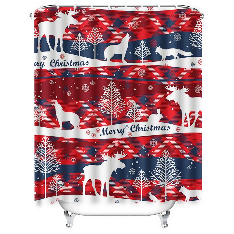 TU Festive Christmas Shower Curtain Reindeer Forest Holiday Bathroom Decor Deer Pattern Waterproof Fabric Home Textile