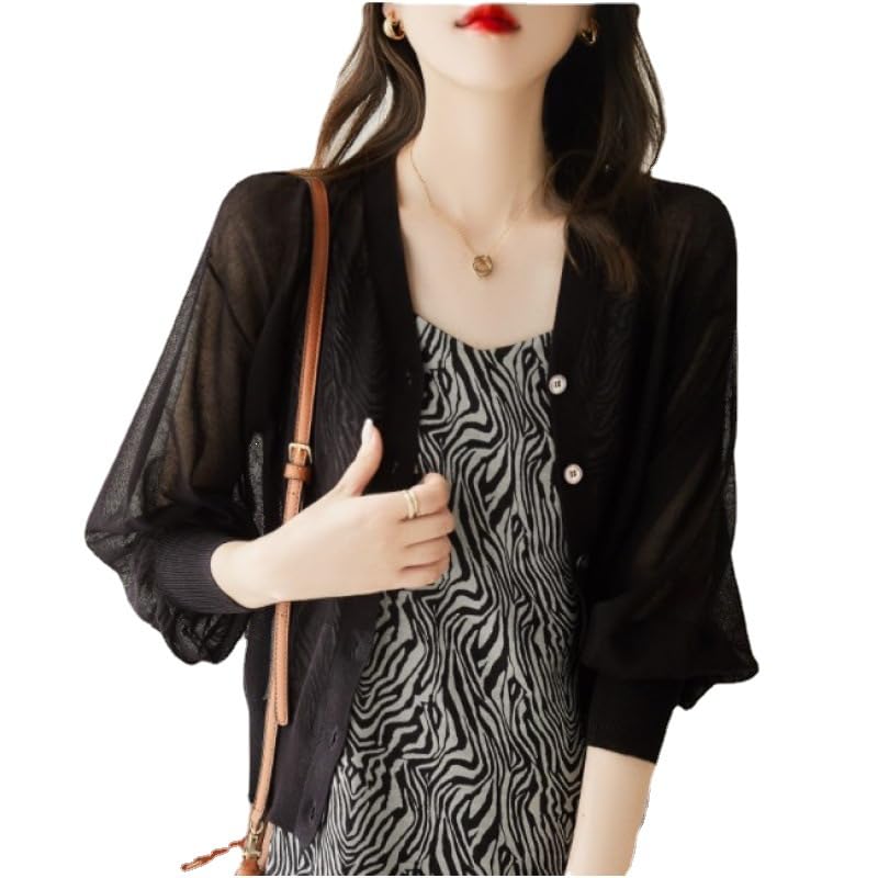 

Офисный стиль Свободный крой и размер M ROSELUCA. Женский кардиган, Тонкий, Прозрачный, Повседневный, Легкий, Эластичный, Женственный, Милый, Стройнящий, Топ с открытой передней частью, чёрный