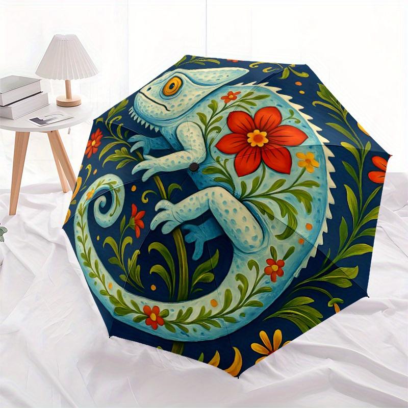 1pc Chameleon Flowers Auto Open/close, All-Season Portable Folding Umbrella for Women & Men, Travel, Everyday, Formal Events - Compact Luxury Parasol,