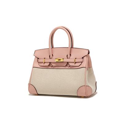 Frühlings-Neue Damen Tasche Nischen Design Leder mit Leinwand Kontrast Platin Tasche Tragbar Schulter Schräg Gurt Tasche