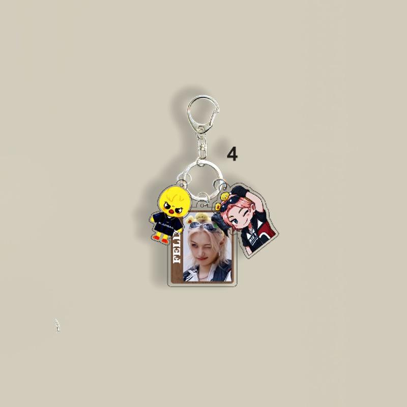 1ks Klíčenka Stray Kids Skutečná Fotografie+SKZOO Kreslená Postavička+Chibi Postavička Bang Chan Lee Know Changbin Hyunjin Han Felix Seungmin I.N Akrylová Klíčenka Dárek pro STAY