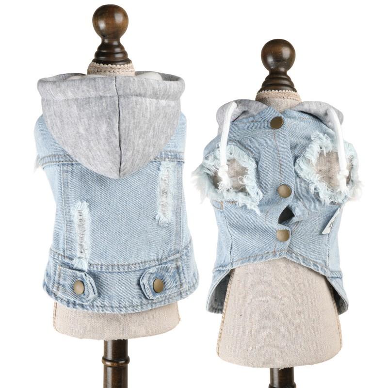 Pet Denim Vest With Gradient Hooded Design Maltese Cats Casual Wear XS To XL