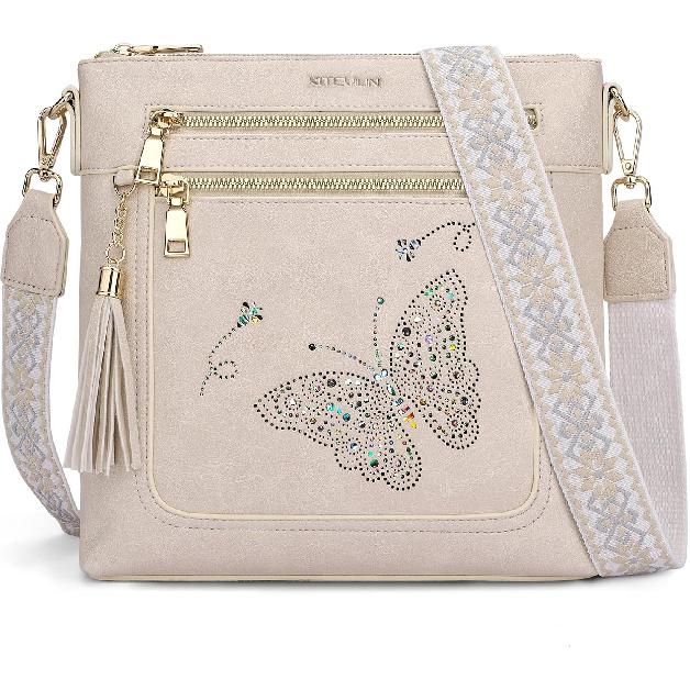 KITEVIUN Medium Crossbody Bags for Women, Butterfly Cut-out Sparkling Shoulder Handbag, Crossbody Purse with Tassel
