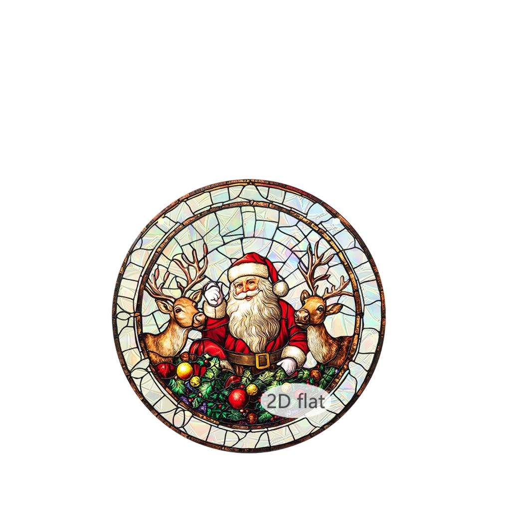 Claus Riding An Elk 2D Acrylic Color Film Color Hanging Window Decoration Porch Decoration
