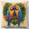 1 Pillowcase, 2D Flat Printing, Single-sided Print, No Pillow Insert, 17.72 X 17.72 Inches (45 X 45cm), Not Real Embroidery, Love Heart Parrot Romanti