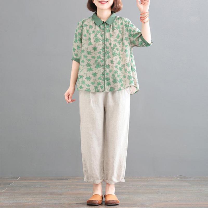 2025 Korean Plus-Size Retro Print Two-Piece Set for Women