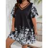 GMXIA Plus-size Women's Loose Comfortable Casual Positioning Printed Mesh Short Sleeve Dress