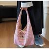 Japanese Style Chic Gingham Checkered Tote Bag Large Capacity Canvas Shoulder Bag for Women