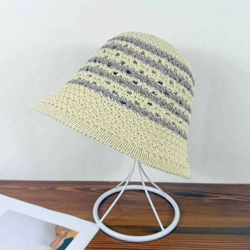Striped Hollow Fisherman Hat for Women Breathable Spring and Summer Sun Protection Hat Sun Protection Hat
