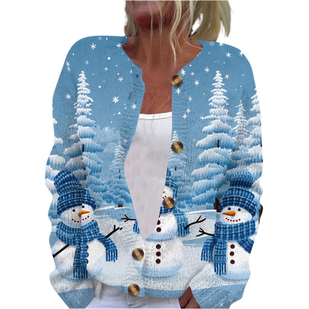 Women's Fashion Printed Long Sleeve Knitted Cardigan Button Down Jacket