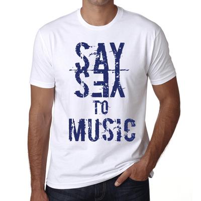 Vintage T-shirt voor heren, grafisch T-shirt, zeg ja tegen muziek, wit