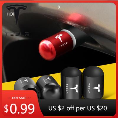 Car Sticker Tesla 4pcs 3D Aluminum Alloy Car Badges Wheel Tire Valve Cap Covers Auto Accessories For Tesla Model 3 Model S X Y R