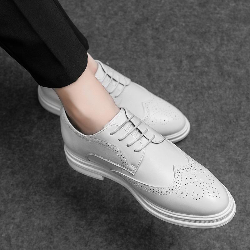 Leather Shoes British Retro Brock Carved Business Dress Casual Inner Height Increase Pointed Breathable Groom Wedding Shoes