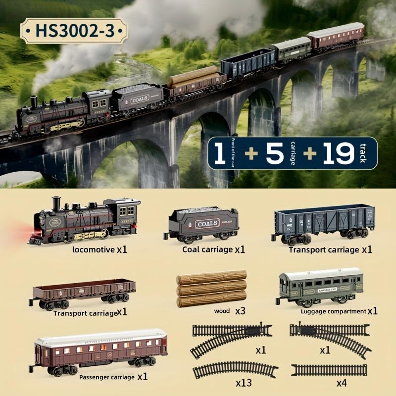 Детские Ретро Электрический Паровой Поезд Железнодорожные Игрушки Классический Железнодорожный Грузовой Поезд Высокоскоростные Пути Модель Поезда Игрушки для Мальчиков Рождественские Подарки чёрный