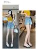 Sweet & Spicy Age-Defying Slim-Fit High-Waisted Denim Shorts with Bowknot Embroidery, Trendy A-Line Summer Straight-Leg Hot Pants for Women