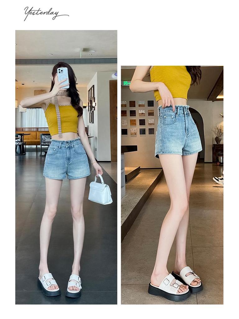 Sweet & Spicy Age-Defying Slim-Fit High-Waisted Denim Shorts with Bowknot Embroidery, Trendy A-Line Summer Straight-Leg Hot Pants for Women