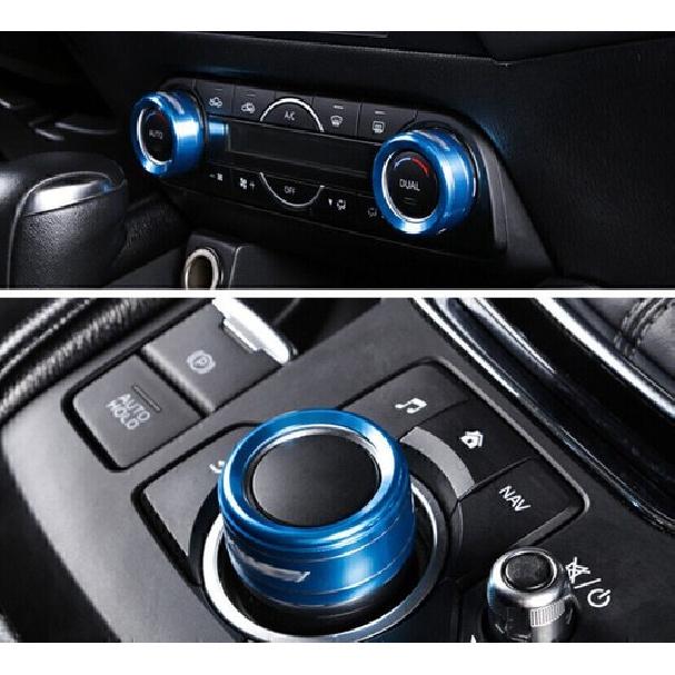 For Mazda CX-5 2017-2024 Blue Alloy Center Console AC Switch Knob Ring Trim 3PCS