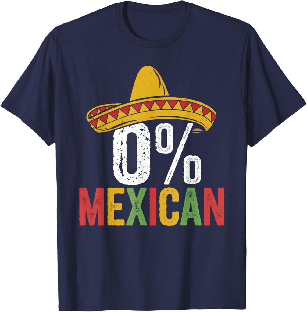 0 Percent Mexican Funny Sombrero Cinco De Mayo Graphic Print Cotton T-Shirt Men Casual