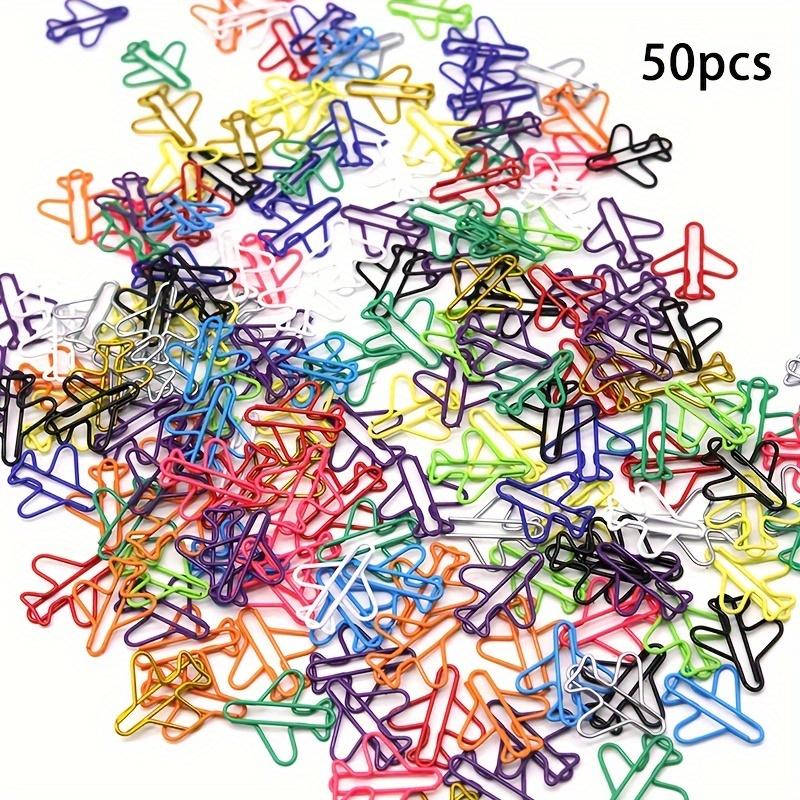

50pcs of Metal Colored Airplane-Shaped Paper Clips, Iron Clips for Office Stationery, Multi-Colored File Organizers for Books