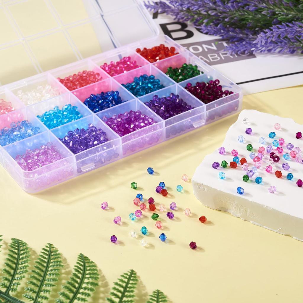 Beadthoven 4mm Cut Abacus Beads, Approximately 2250 PiecesBox, Colorful Acrylic Beads, Clear Faceted Bicone Beads, Spacer Beads for Beading, Jewelry