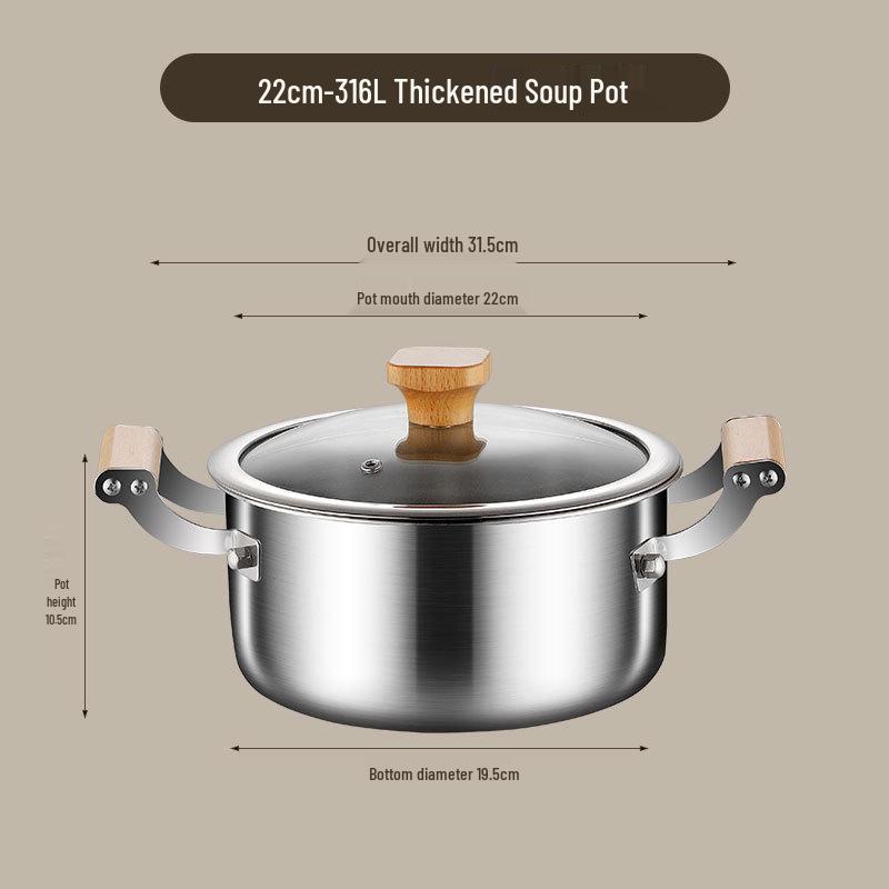 

316 Steel Thickened Stockpot for Steaming, Stewing, and Cooking on Gas & Induction Stoves, Double-Ear Design.