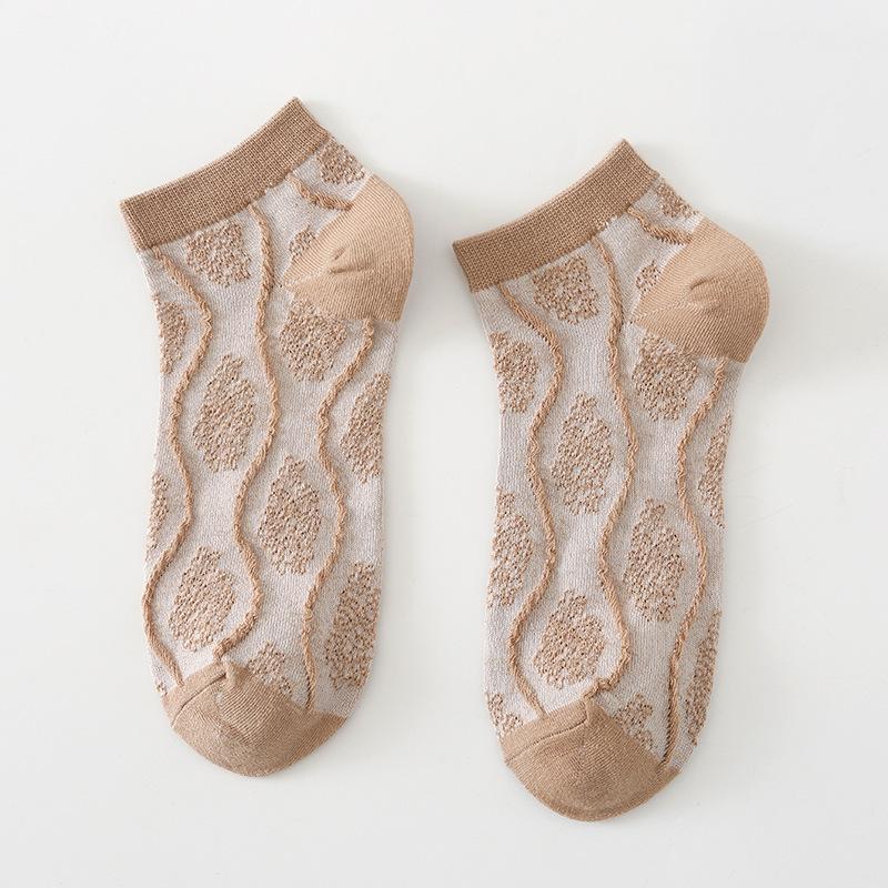 5/10 Pairs Casual Spring and Summer Socks for Women Boat Socks Cute Khaki Checkered Short Socks Low Cut Shallow Mouth Cotton Invisible Socks