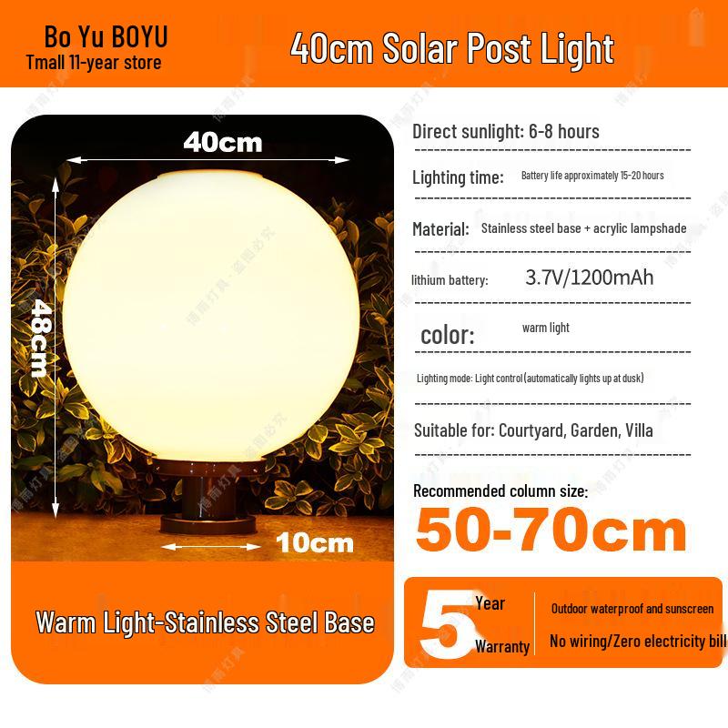 Solar-Powered Outdoor Pillar and Gate Lights for Courtyard and Villa Entrances