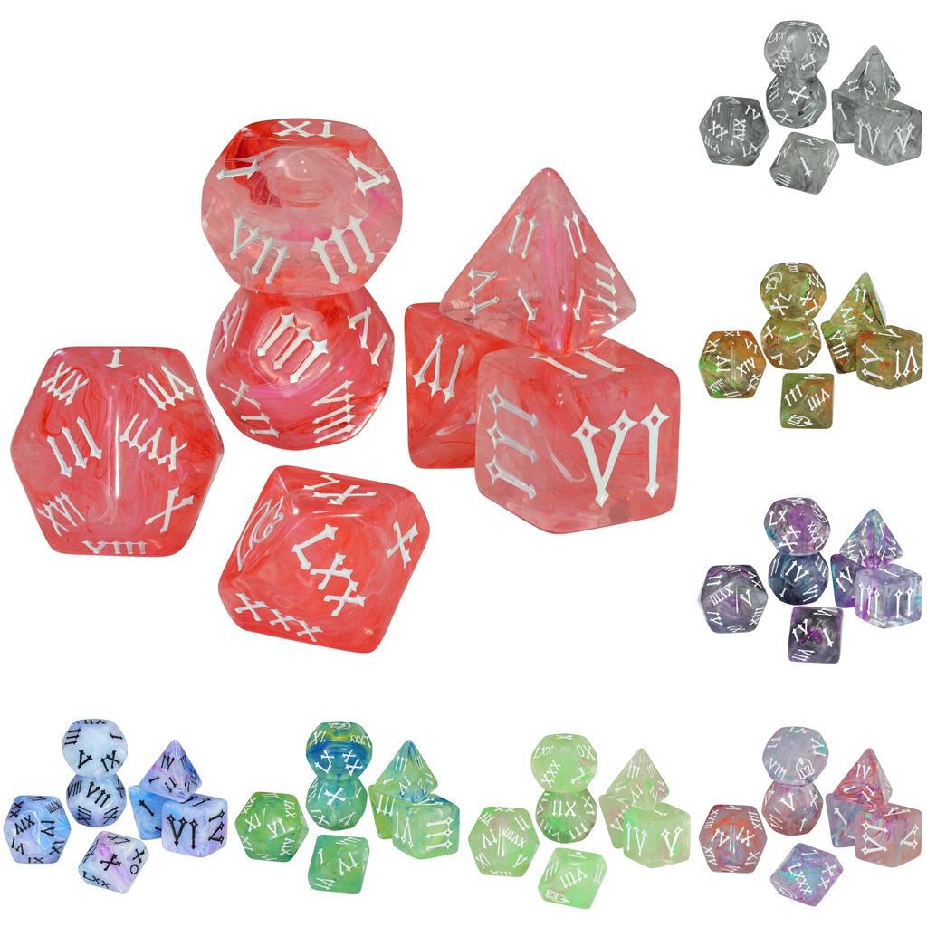 Roman Digital Dice 7pcs Polyhedral Dice Set for Table Game DND TPRG, as Gift and Collection
