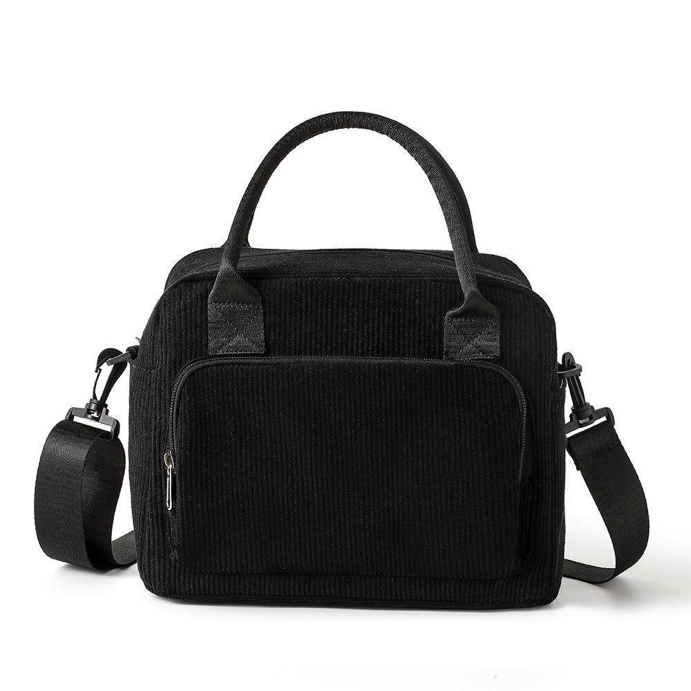 Corduroy Insulated Bento Lunch Bag for Office Workers - Stylish Handheld Design.