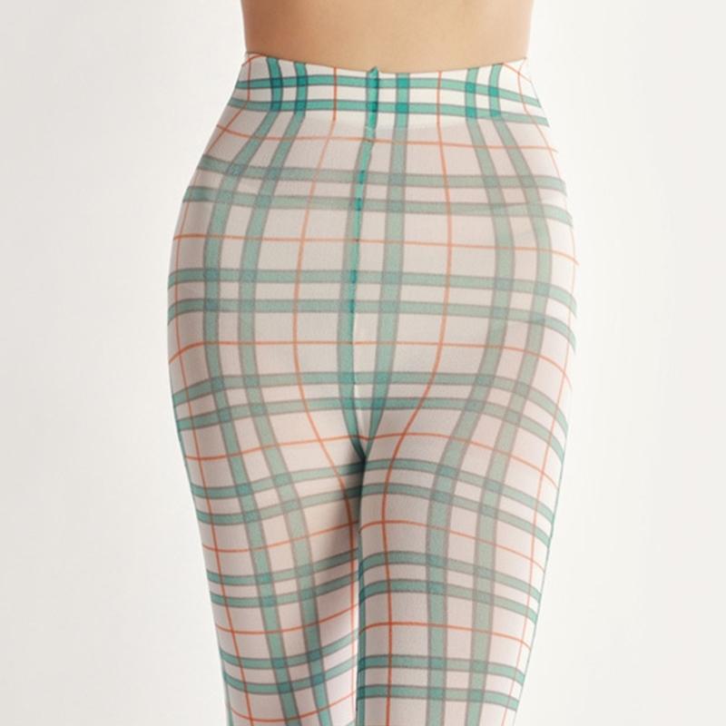 Women Sexy Tights Socks Translucent High Waist Pantyhose Plaids Print Silk Stockings Colourful Plaids Printing Stockings