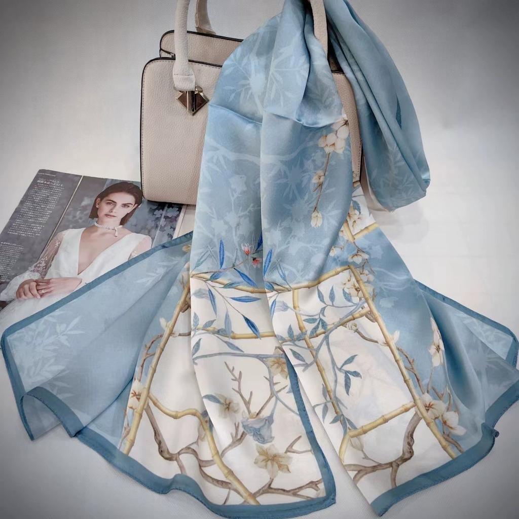 Hochwertiger 100% Seiden Schal Tuch Hijab Wickeltuch Damen Blumig Frühling Sommer Strand Seiden Schals