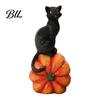 Seasonal Festive Atmosphere Props Halloween Black Cat Pumpkin Ornament, Vintage Wood Carving Style Retro Decor Resin Figurine, Spooky Tabletop