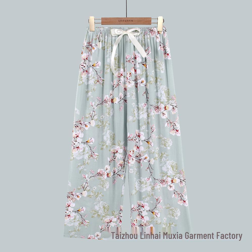 Women's Breathable Cotton and Silk Wide-Leg Pajama Pants for Casual Summer or Home Wear