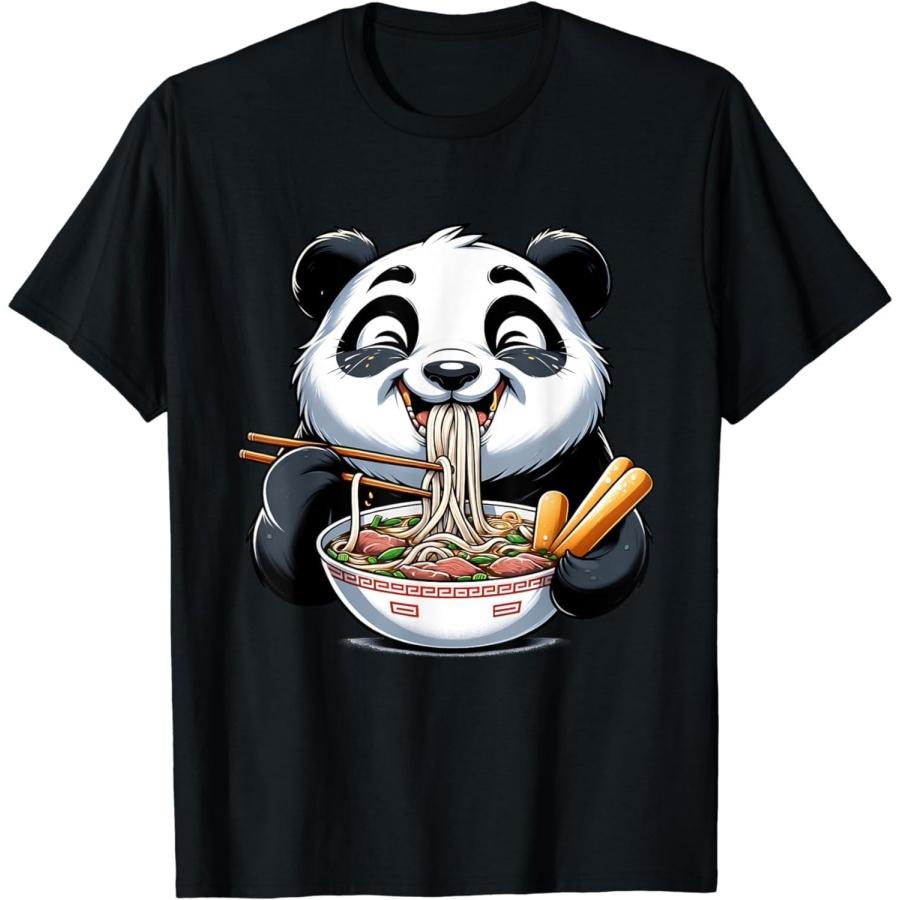 Luckyuan Панда Рамен Аниме Кавайи Кошка Ест Лапшу Подростковая Футболка S
