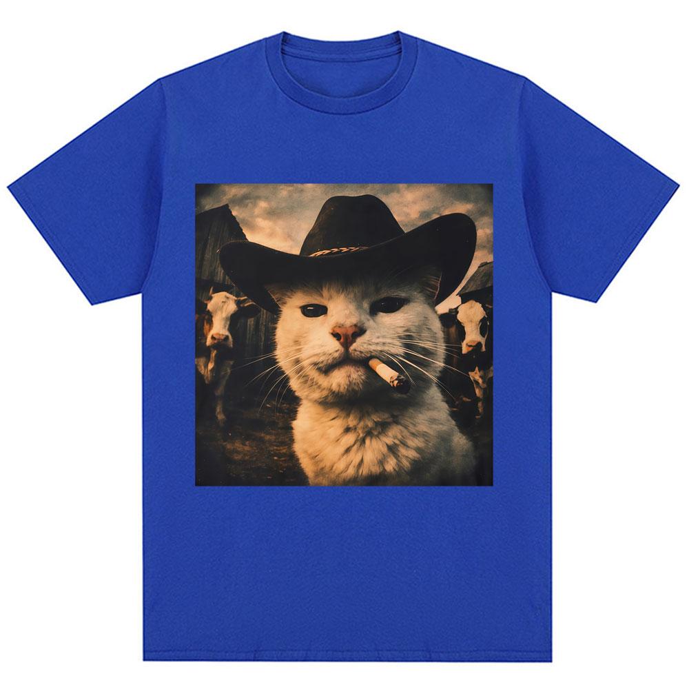 Funny Cowboy Cat Meme Graphic T Shirts Unisex Unisex Fashion Kawaii Vintage Tshirt Oversized Cotton Casual High Quality Tshirts