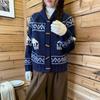 Korean Style Knit Horn-Button Jacquard Sweater Coat - Women's Retro Loose Cardigan for Autumn/Winter
